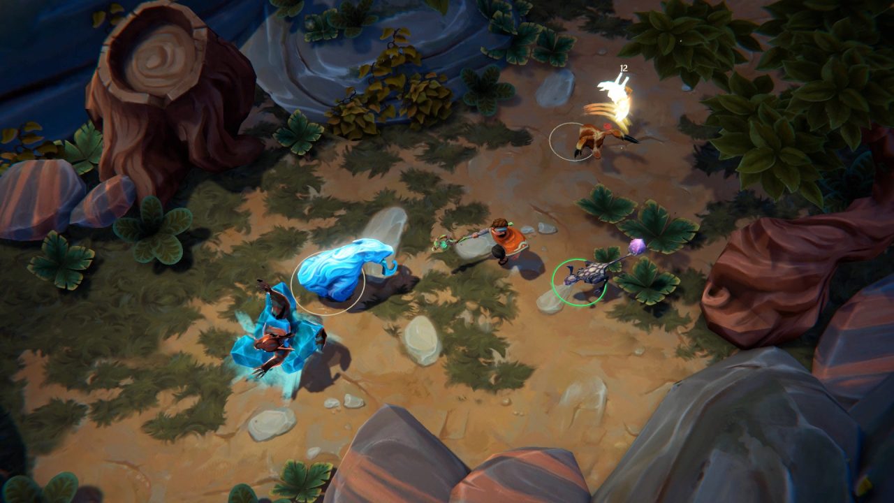 Screenshot of combat in Adore, where creatures are working together against a single enemy.