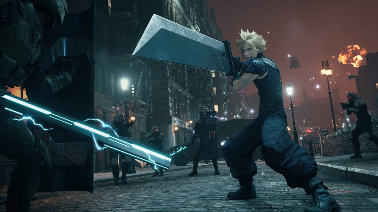 A screenshot of Cloud in battle in Final Fantasy VII Remake