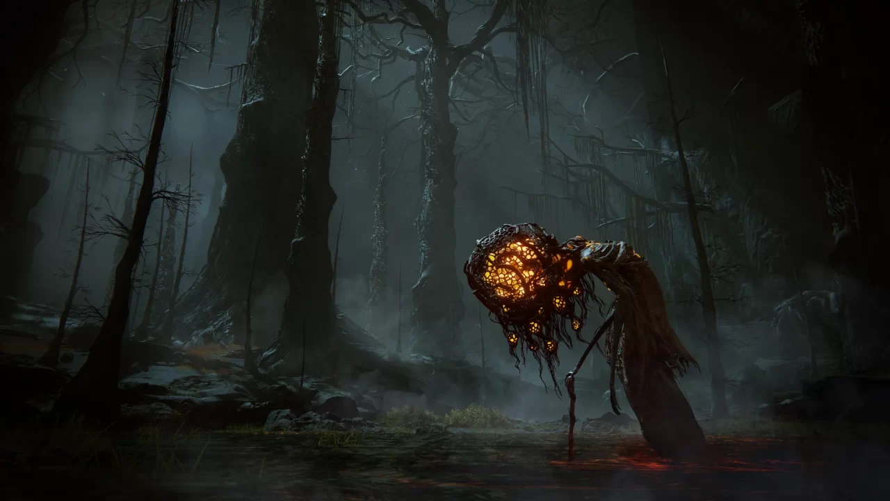 Luminescent enemy in a scary forest.