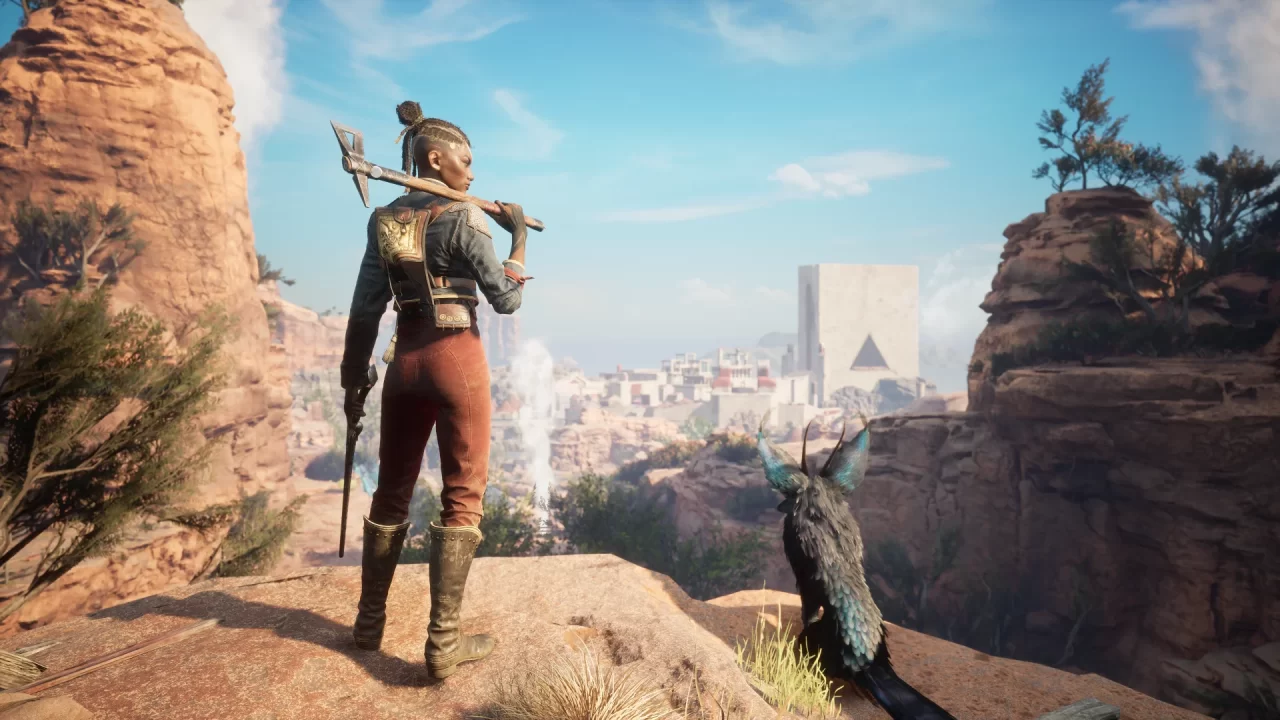 Nor and Enki overlooking a locale in Flintlock: The Siege of Dawn.