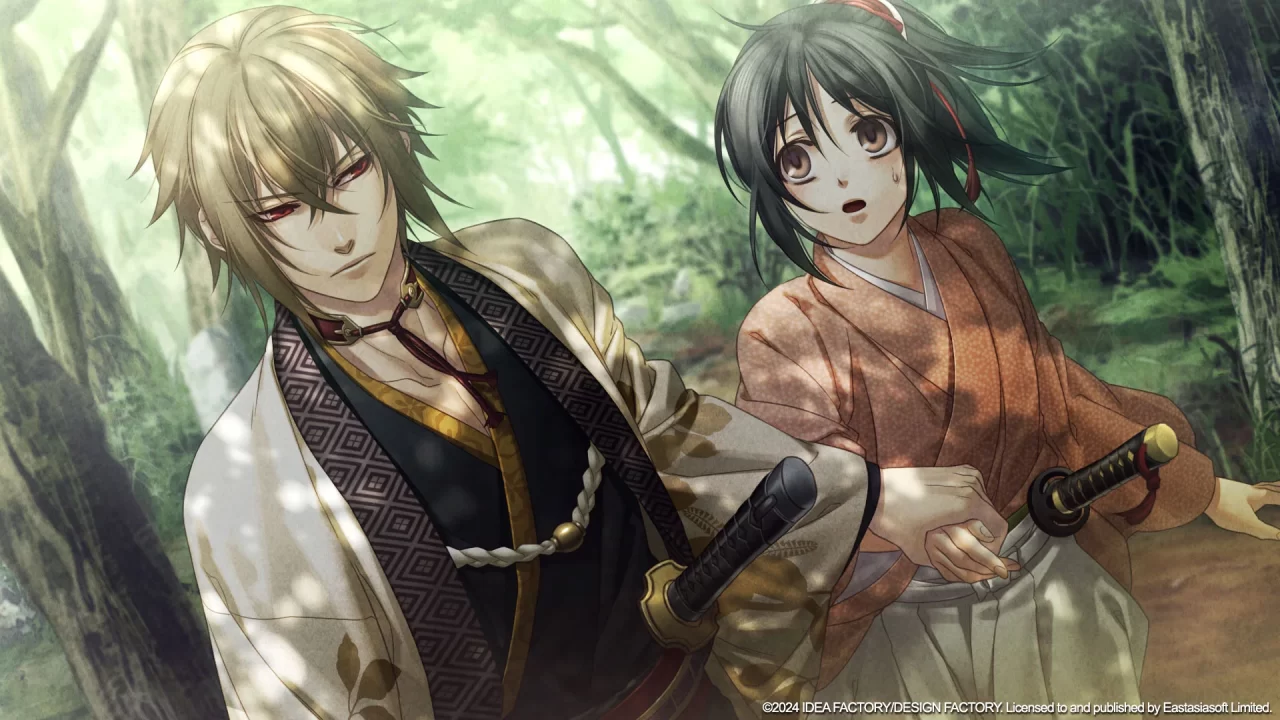 Kazama and Chizuru go on a journey together in Hakuoki: Chronicles of Wind and Blossom.