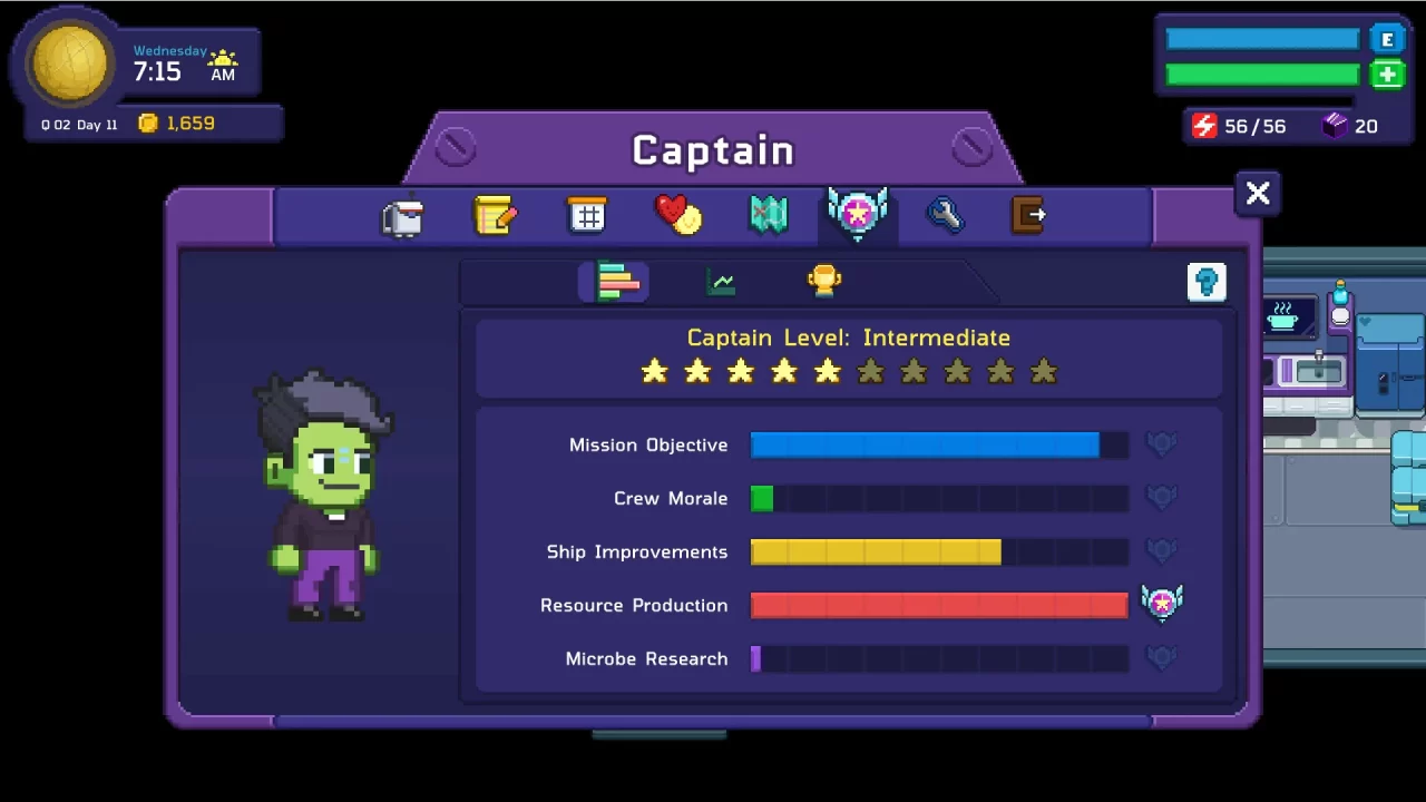 Your captain's performance and stats in Little Known Galaxy. 