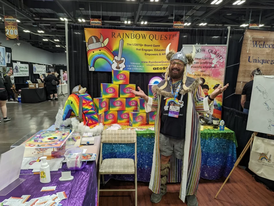 Dr. Brian Kaufman, Ph.D dressed as a viking at the Rainbow Quest display.