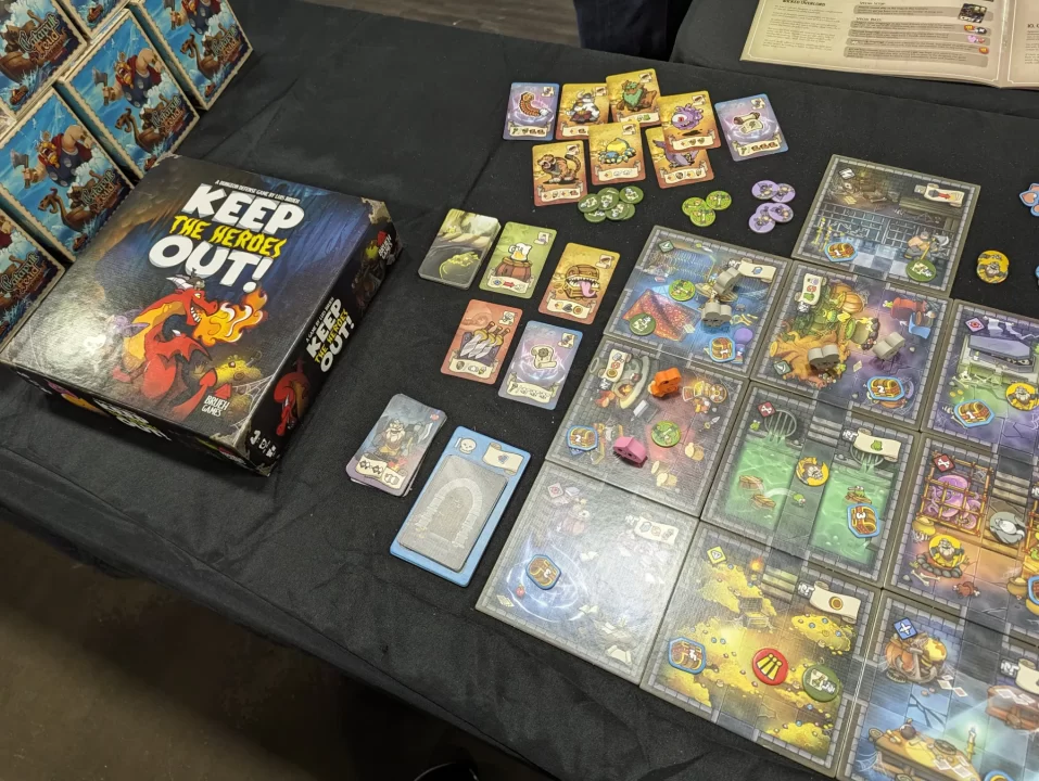 Box and game setup for Keep the Heroes Out!