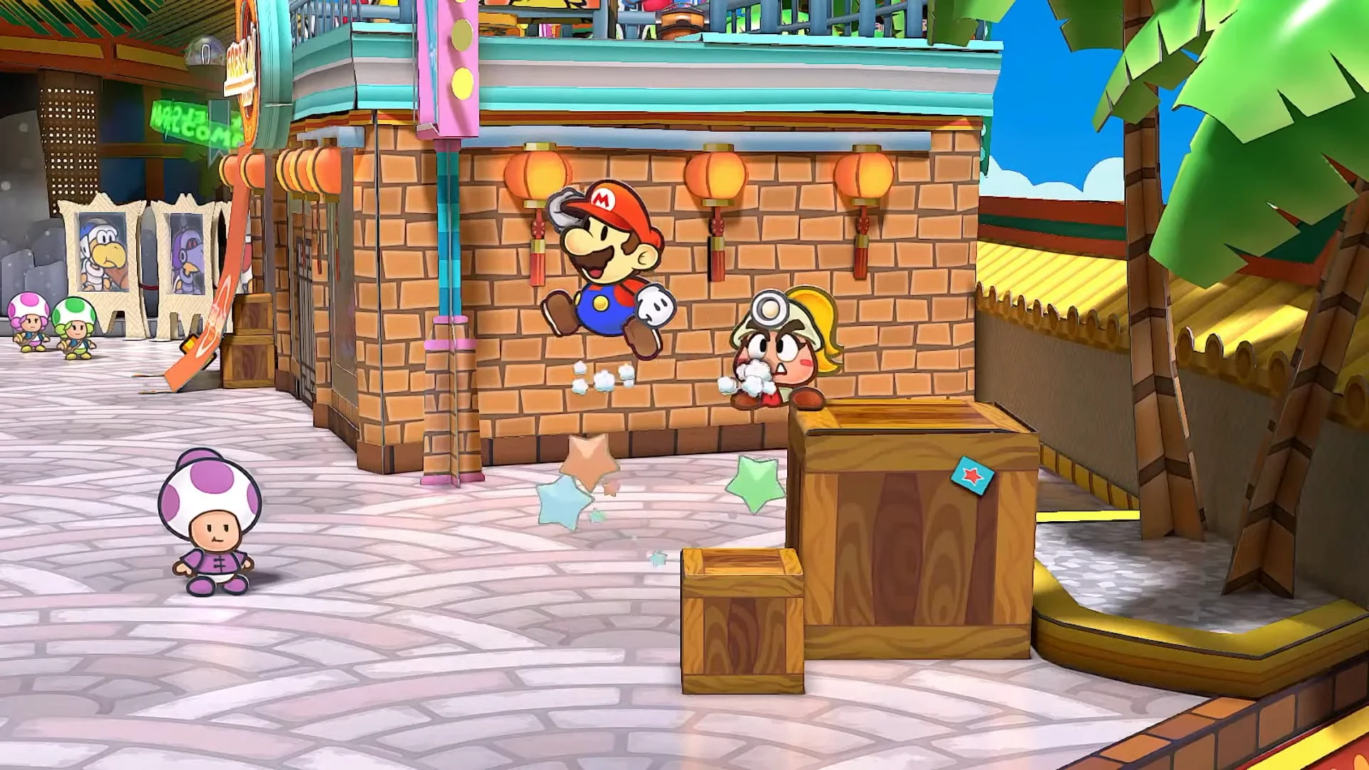 Screenshot of Mario jumping away from a box in Paper Mario: The Thousand-Year Door (Remaster), one of several RPGs coming this week