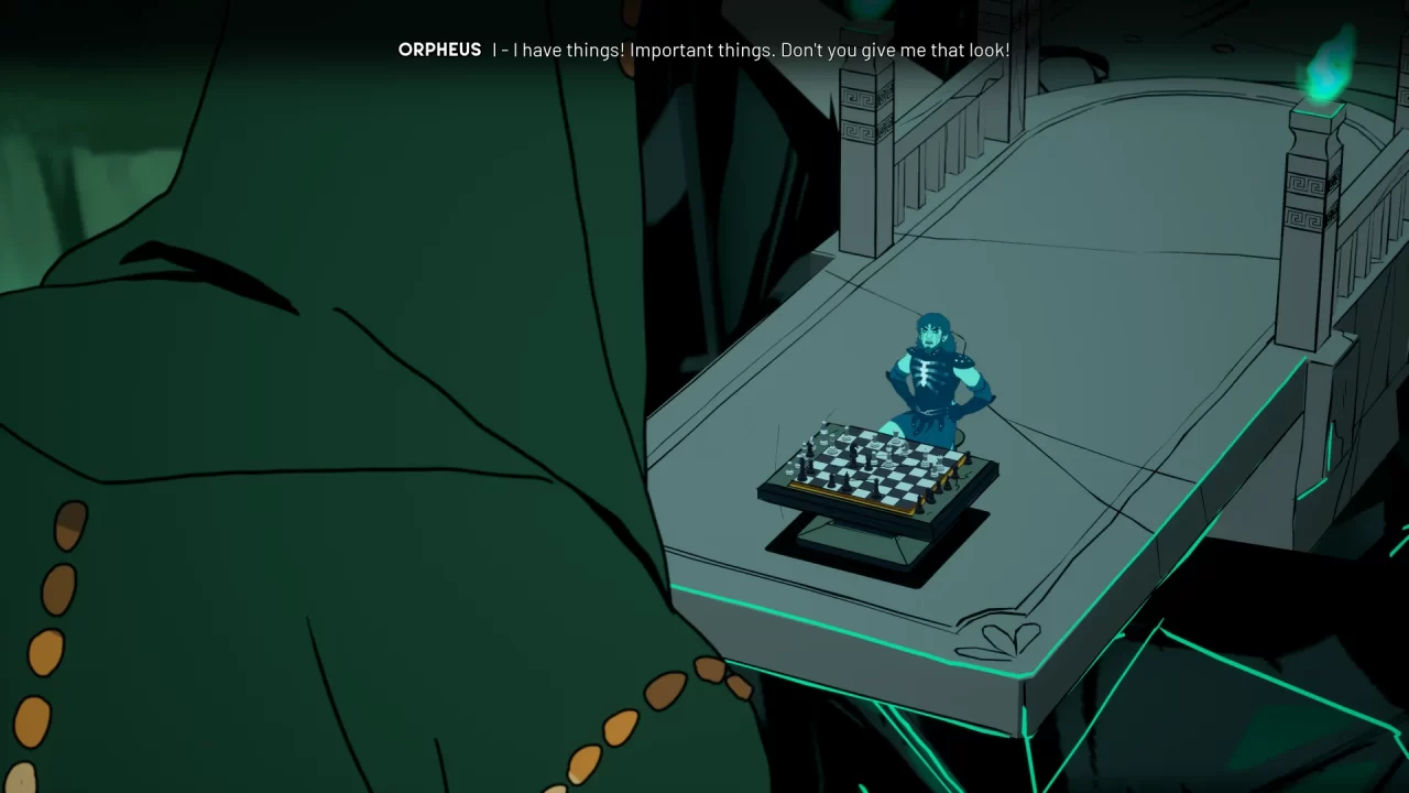 Orpheus playing chess with Charon in Stray Gods: Orpheus.